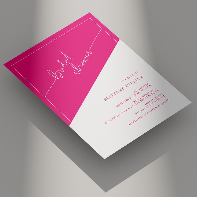 Möhippa för fet Rosa Geometric Script Inbjudningar (Personalized Bold Pink Geometric Script Bridal Shower Invitation)