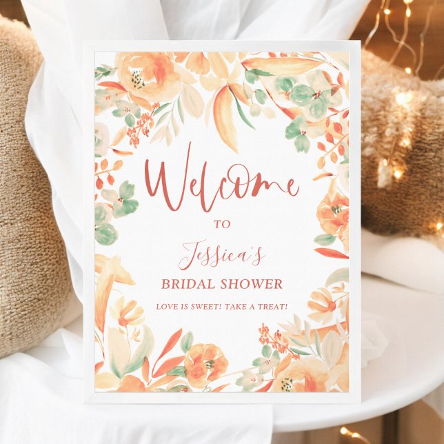 Möhippa för fetstilt blommigt av vattenfärg välkom poster (Bold pink floral watercolor bridal shower welcome poster)