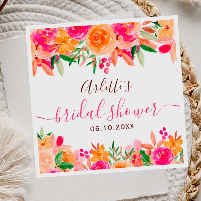 Möhippa för fetstilt fall-blommigt med vattenfärg  pappersservett (Bold fall floral watercolor bridal shower welcome napkins)