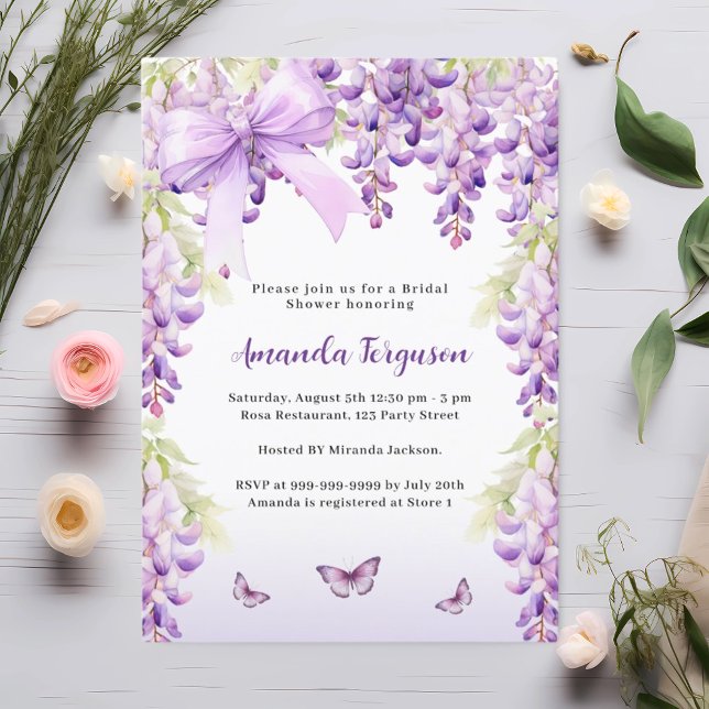 Möhippa för fjäril för blommigt av Wisteria lila  Inbjudningar (Skapare uppladdad)