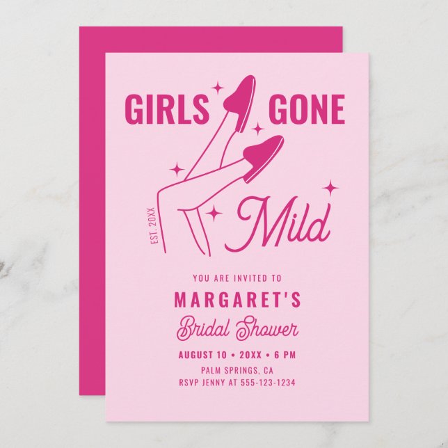 Möhippa för flickornas Borta Rosa Trendig Inbjudningar (Fram/baksida)