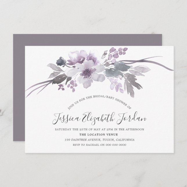 Möhippa för  för vattenfärg i vinterGrått Blommigt Inbjudningar (Fram/baksida)