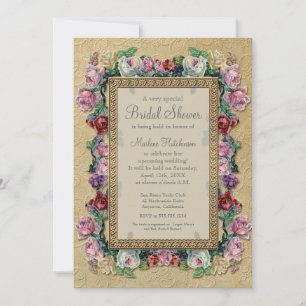 Möhippa för formell Elegant för guld Brocade-Blomm Inbjudningar