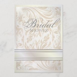 Möhippa för formell Pearl White Damask-vintage Inbjudningar