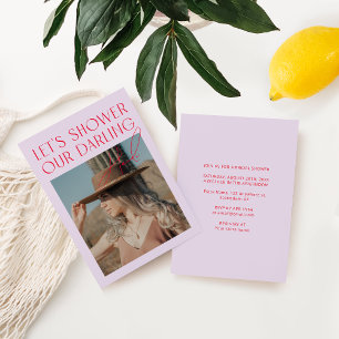 Möhippa för foto med minimal modern Lila-Rosa Inbjudningar