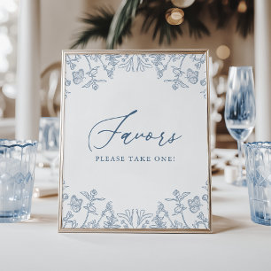 Möhippa för fransk Blue Chinoiserie Blommigt Poster
