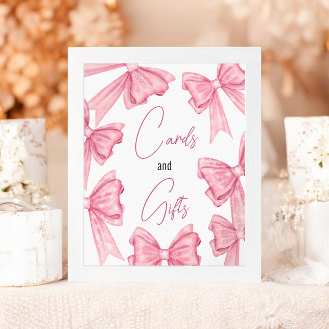Möhippa för gåvor för Coquette Rosa Bow-kort Poster (Coquette Pink Bow cards gifts bridal shower Poster)