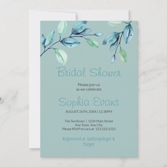 Möhippa för Grönt av modern botaniska Grönt Löv Inbjudningar (Framsida)