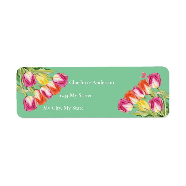 Möhippa för Grönt av tulpaner och fjäril Returadress Etikett (Framsidan)