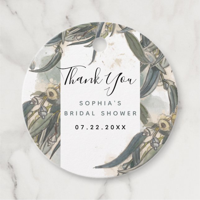 Möhippa för Grönt av vattenfärgen Eucalyptus Löv Gåvor Etiketter (Framsida)