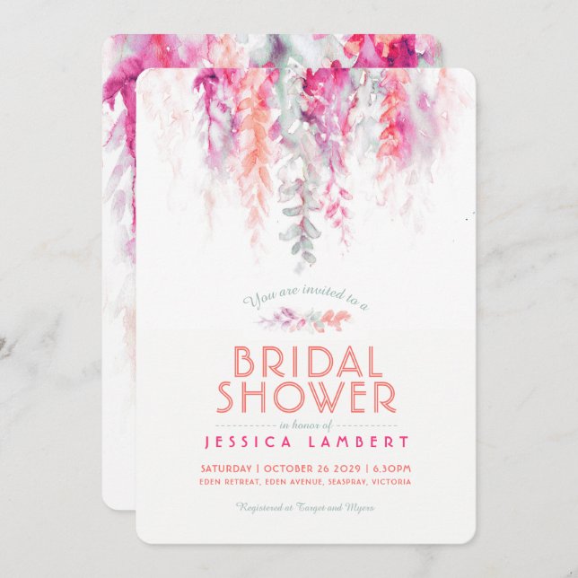 Möhippa för grönt av vattenfärgsfärgkorall för ros inbjudningar (Fram/baksida)