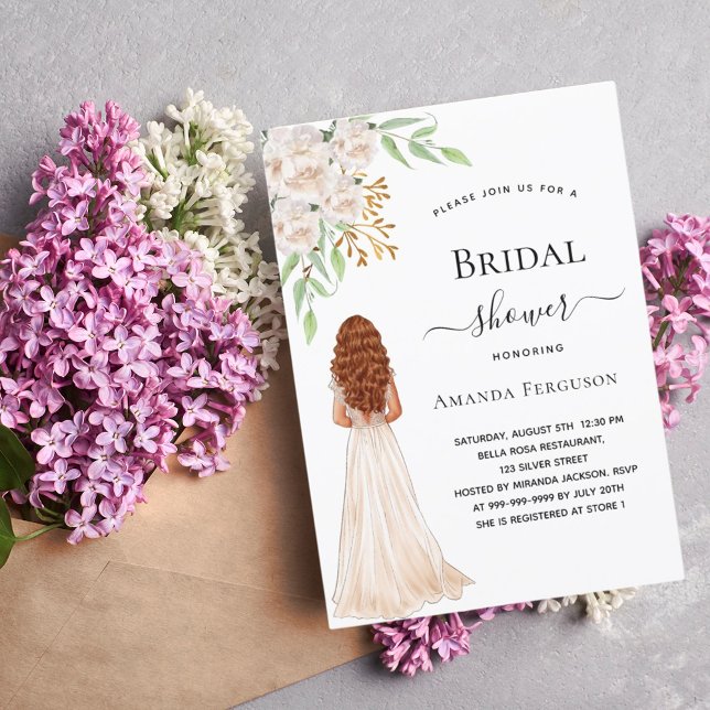 Möhippa för grönt av vita blommigtar inbjudningar (Skapare uppladdad)