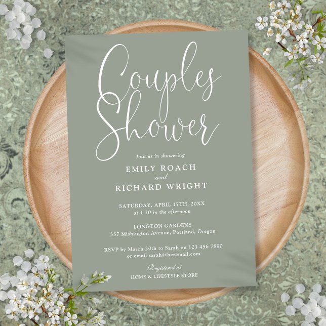 Möhippa för Grönt Par Möhippa Inbjudningar (Sage Green Couples Bridal Wedding Shower Invitation)