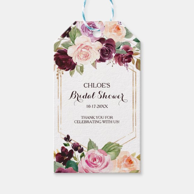 Möhippa för guld Geometric Grönt Burgundy Blommigt Presentetikett (Framsidan)