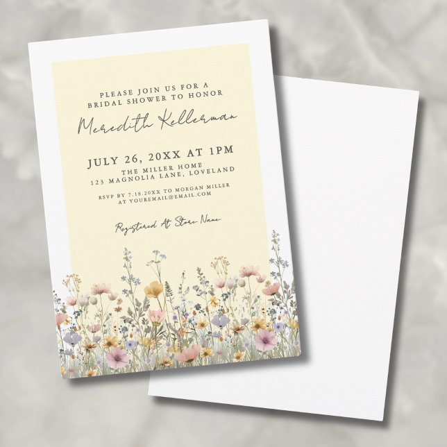 Möhippa för Gult av botaniska Wildblommor-Blommigt Inbjudningar (Botanical Wildflower Yellow Floral Bridal Shower Invitation )