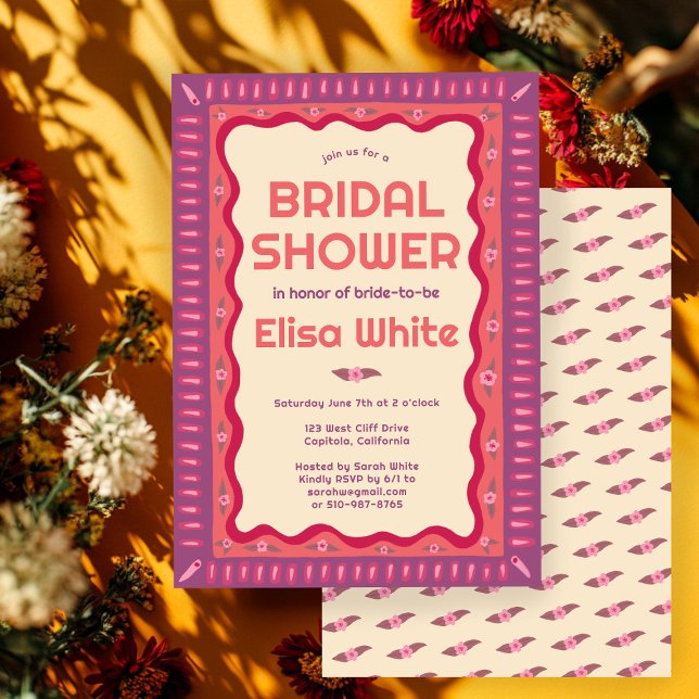 Möhippa för handgjord ANPASSNINGSBAR för Retro Boh Inbjudningar (Retro Boho Fun Handmade CUSTOM Bridal Shower Invitation
)