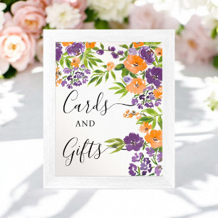 Möhippa för handmålad Blommigt för Lila Orange Poster