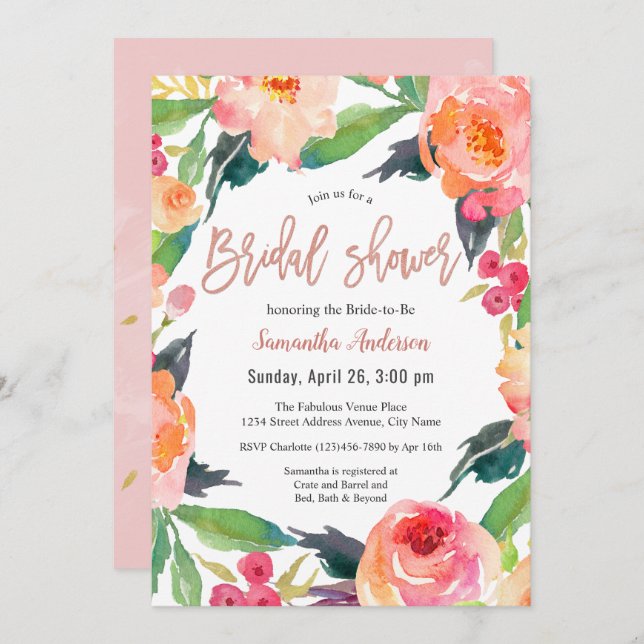 Möhippa för högvattenfärgad Blommigt Inbjudningar (Fram/baksida)