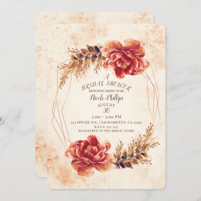 Möhippa för höstfallsfrekvens, Blommigt, vattenfär Inbjudningar (Fram/baksida)