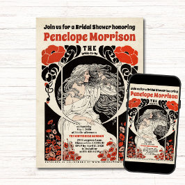 Möhippa för kvinnor i vit press och rödblommor inbjudningar