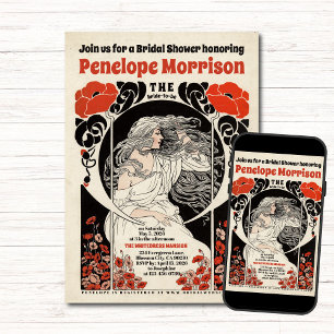 Möhippa för kvinnor i vit press och rödblommor inbjudningar