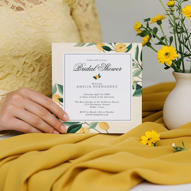 Möhippa för Lemon Blommar Blommigt Träd Elegant Inbjudningar (Lemon Blossom Floral Tree Elegant Bridal Shower Invitation)