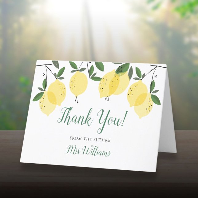 Möhippa för Lemon-skript för huvudkök Tack Kort (Main Squeeze Lemon Script Bridal Shower Thank You Card)
