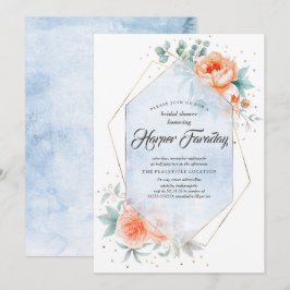 Möhippa för levande korall och blått Blommigt Inbjudningar