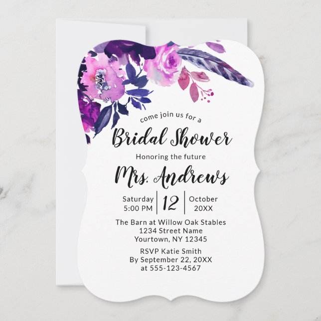 Möhippa för Lila av vattenfärg i Blommigt Inbjudningar (Framsida)