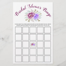 möhippa för lila av vattenfärg med bingo-spelkort flygblad