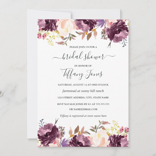 Möhippa för Lila av vattenfärgsblåsning för Blommi Inbjudningar (Framsida)