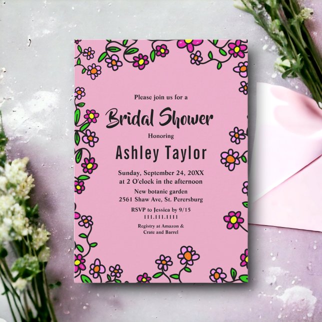 Möhippa för Lila Magenta Ro Blommigt Inbjudningar (Skapare uppladdad)