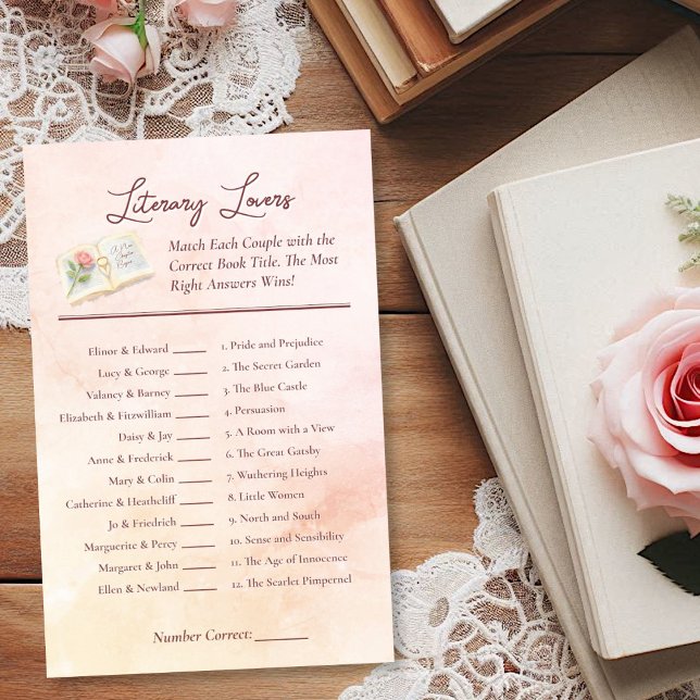 Möhippa för litterär Älskare Roligt- (Literary Lovers Bridal Shower Quiz Game)