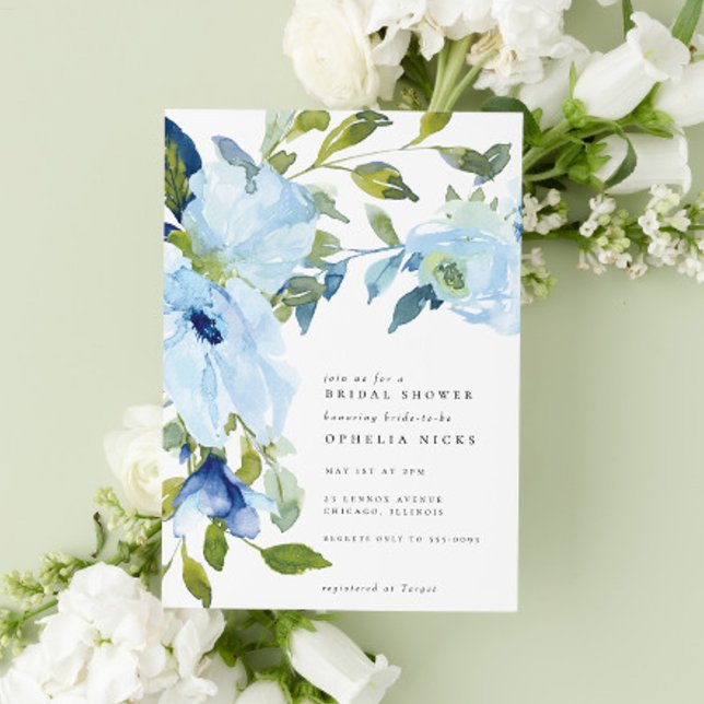 Möhippa för ljusblå vattenfärg, Blommigt, blomma Inbjudningar (Skapare uppladdad)