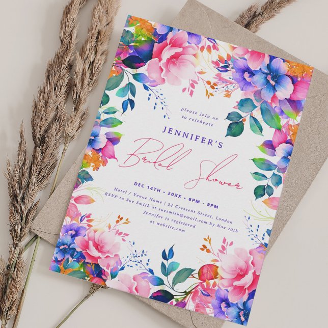 Möhippa för ljusmålad Garden-Blommigt Inbjudningar (Bright Painted Garden Floral Bridal Shower Invitation)