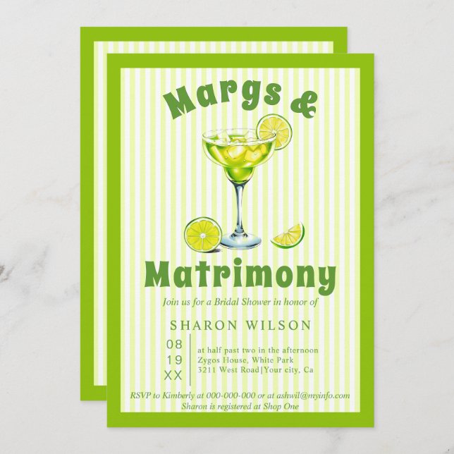 Möhippa för margs- och matriscocktail-grönt inbjudningar (Fram/baksida)