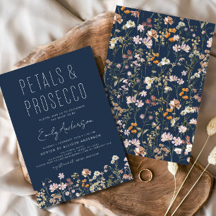 Möhippa för marin blå Petals och Prosecco Inbjudningar