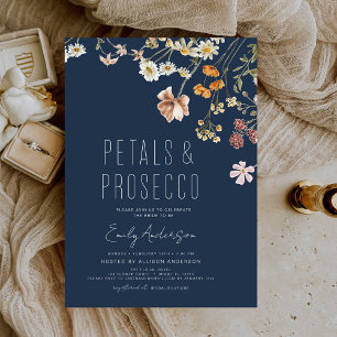 Möhippa för marin blå Petals och Prosecco Inbjudningar