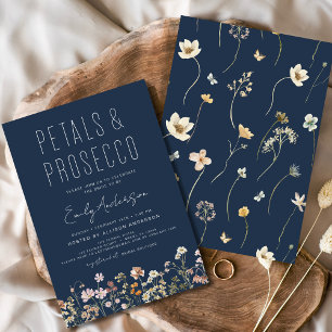 Möhippa för marin blå Petals och Prosecco Inbjudningar