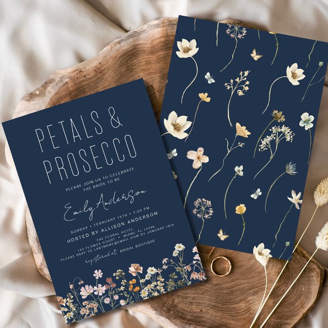 Möhippa för marin blå Petals och Prosecco Inbjudningar (Skapare uppladdad)