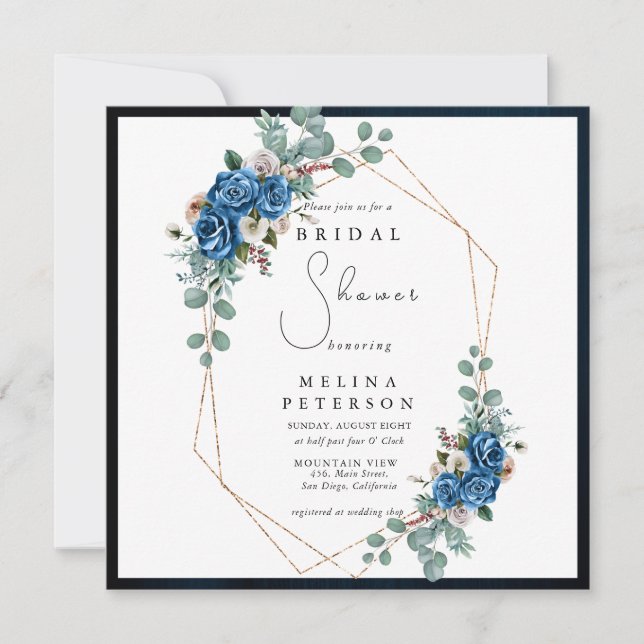 Möhippa för marin blå  Rosa Dusty-Blommigt Inbjudningar (Framsida)