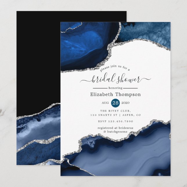 Möhippa för marin flotta och Silver Agate Inbjudningar (Fram/baksida)