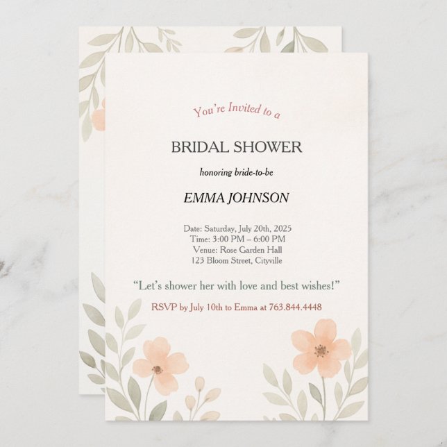 Möhippa för minimalistisk Blommigt för elegant Inbjudningar (Fram/baksida)