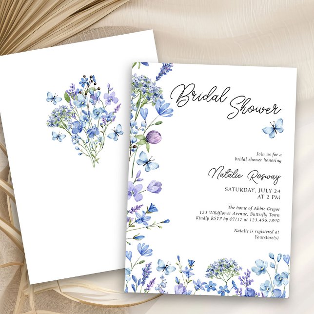 Möhippa för modern Blommigt för blå Wildblommor Inbjudningar (Floral Bridal Shower invitation from my Blue Wildflower Bridal Shower Collection )