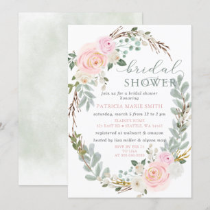 Möhippa för Modern Elegant Sage Rosa Blommigt Inbjudningar