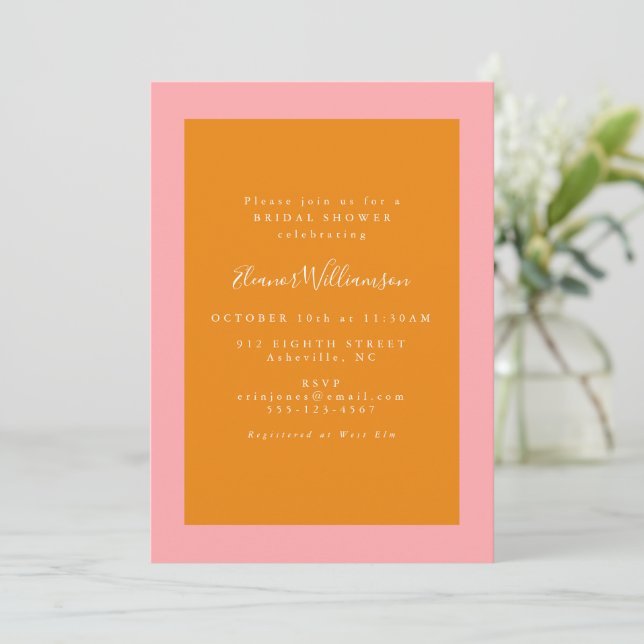 Möhippa för modern geometrisk Rosa och Orange Inbjudningar (Stående Fram)