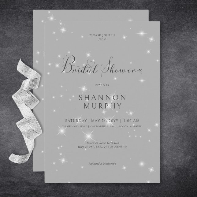 Möhippa för modern minimal Grått-Gnistra Inbjudningar (Modern Minimal Gray Sparkle Bridal Shower Invitation)