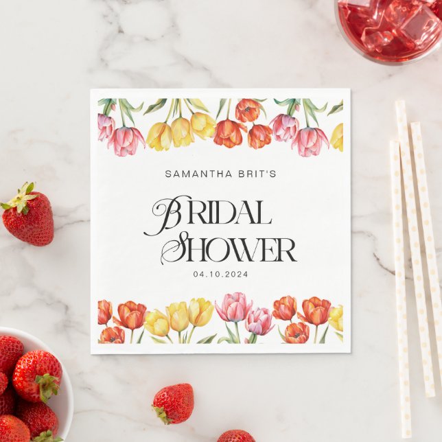 Möhippa för Modern Orange Rosa Tulips Blommigt Pappersservett (Insitu)