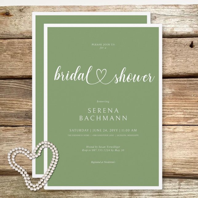 Möhippa för modern romsk minimal Grönt Inbjudningar (Modern Romantic Minimal Sage Green Bridal Shower Invitation)
