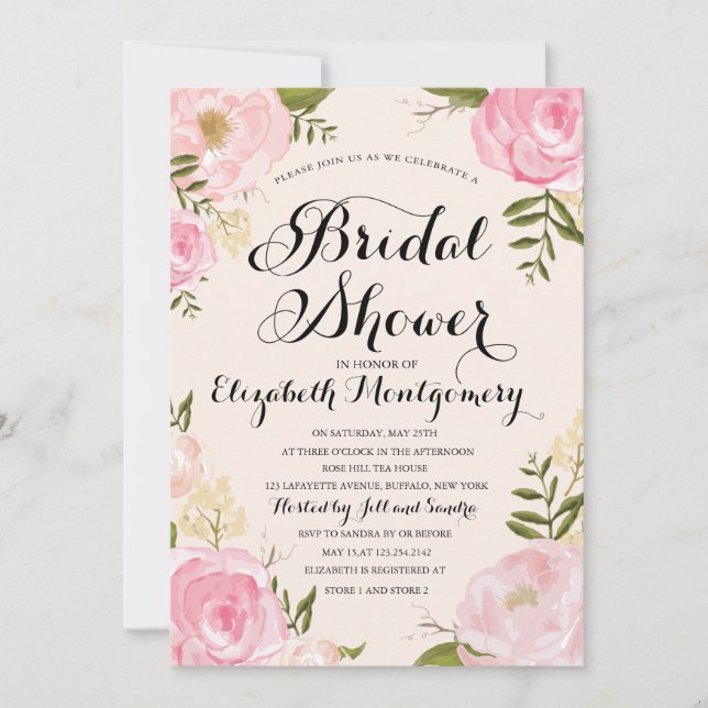 Möhippa för modern Vintage Rosa Blommigt Inbjudningar (Framsida)